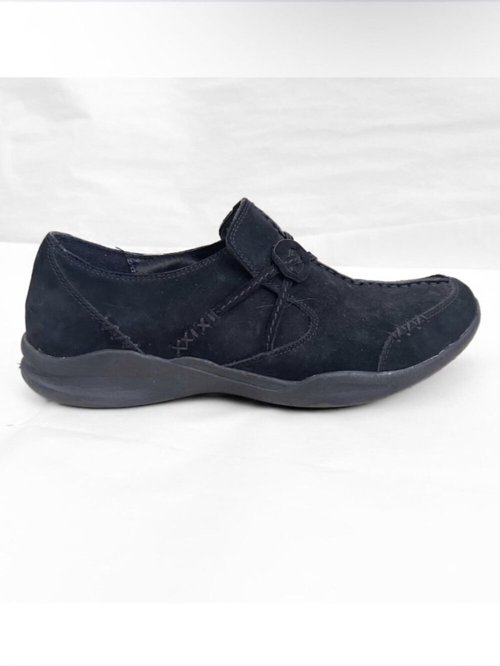NEW Clarks Wave Walk Black Flats Women 9 Nubuck Leather Slip on Comfort Casual